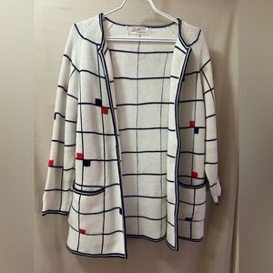 Vintage Lilly of California Windowpane Knit Cardigan Sweater Medium Grid Knit